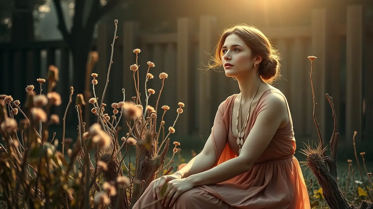 Significado de Sonhar com Aborto: Interpretações e Reflexões Mulher pensativa em jardim com folhas secas
