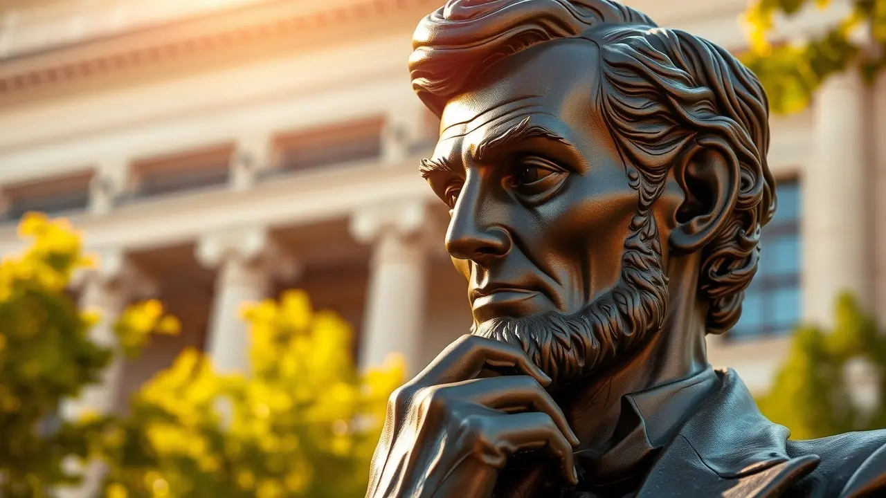 Estátua de Abraham Lincoln com luz dourada