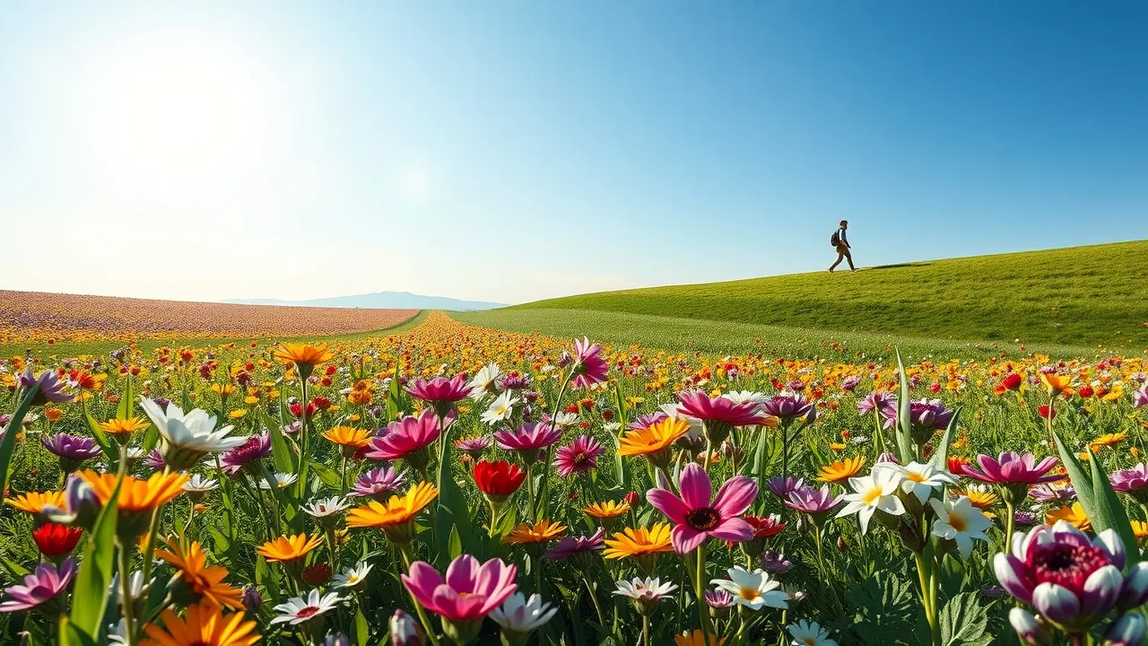 Sonhar com Abril: Descubra o Significado e as Interpretações Campo florido em abril representando sonhos e novos começos.