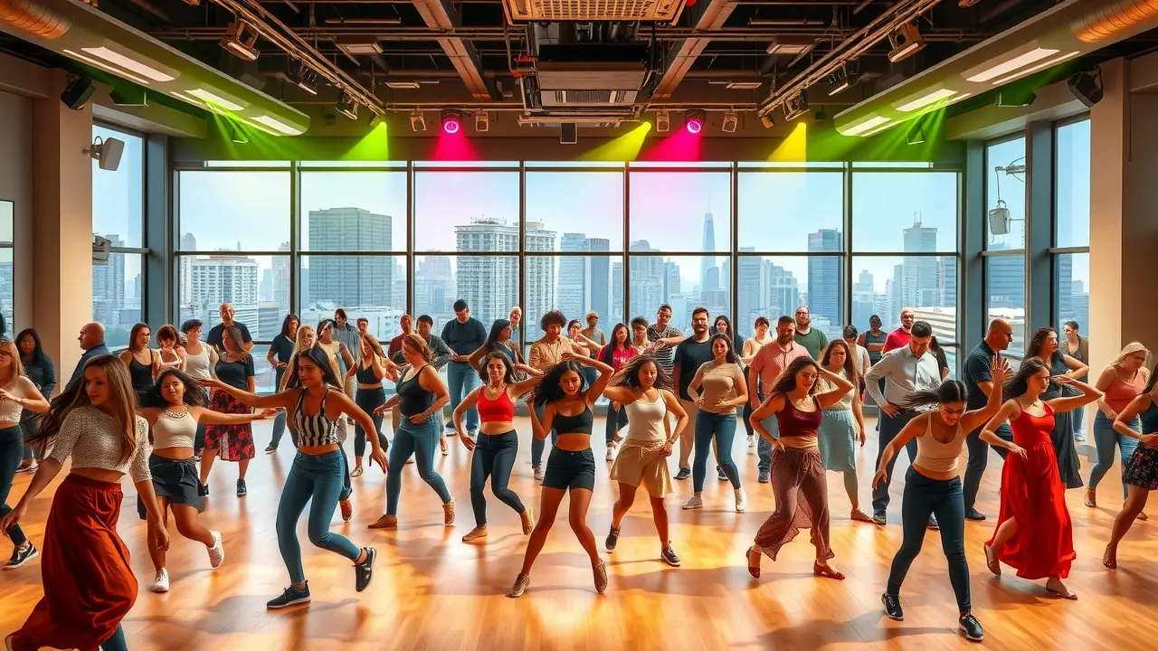 Pessoas dançando em academia de dança