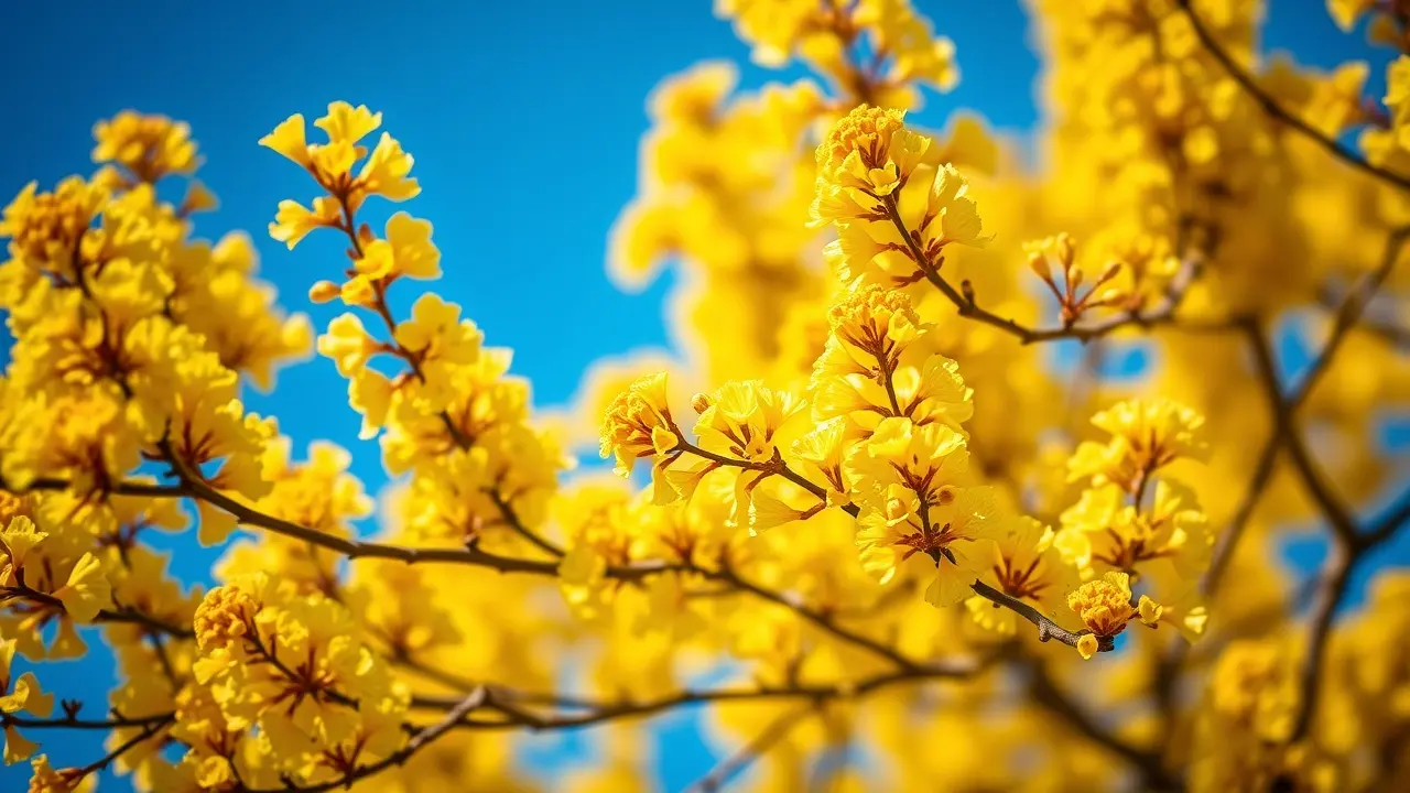 Acácia amarela florescendo