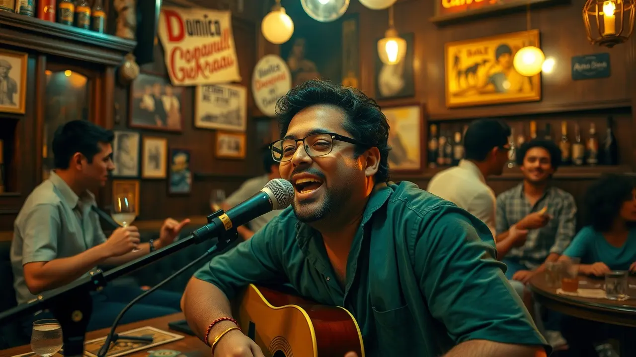 Adoniran Barbosa cantando em bar de São Paulo