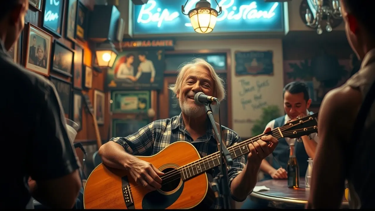 Adoniran Barbosa cantando em um bar