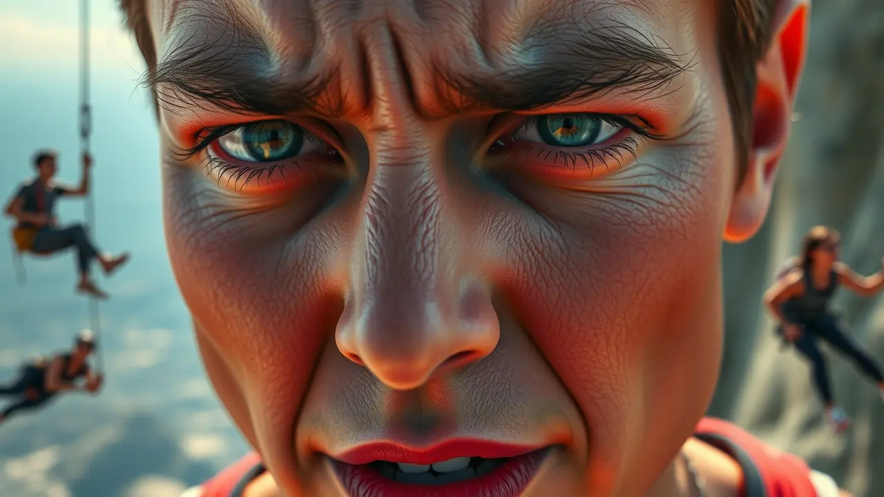 Rosto expressando adrenalina e emoção