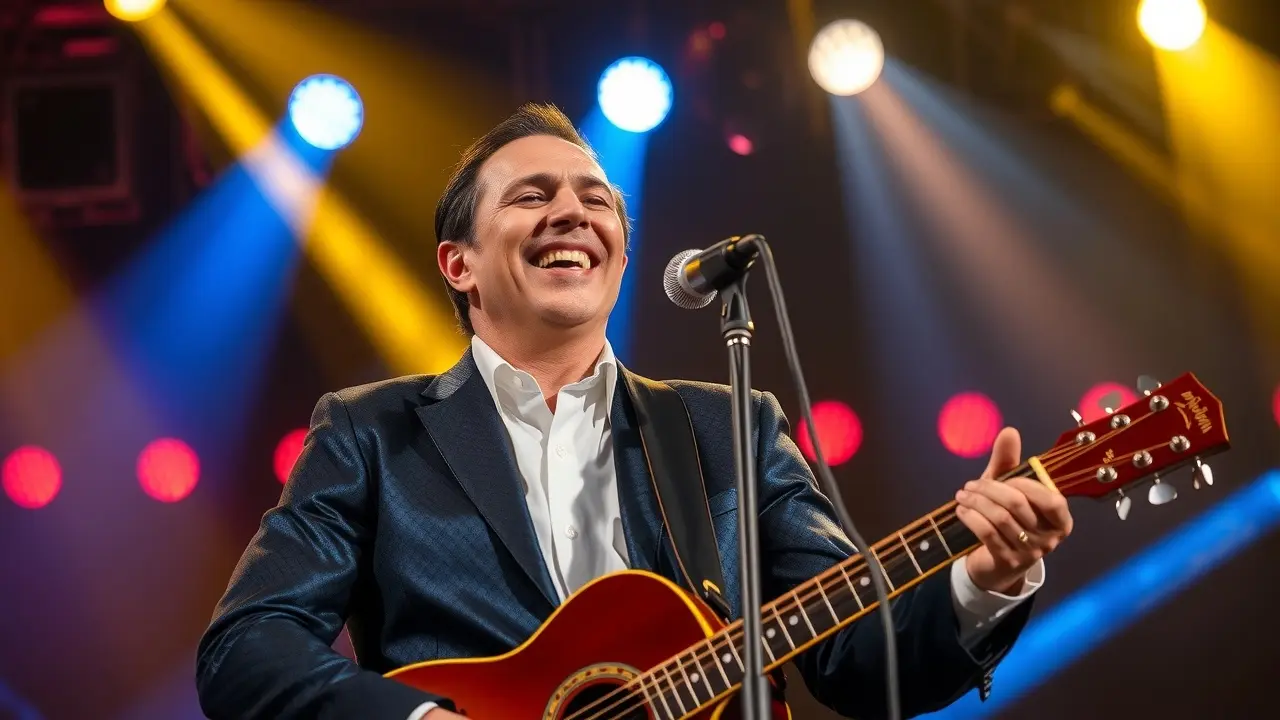 Significado de Sonhar com Adriano Celentano: Desvende os Mistérios Adriano Celentano cantando em um palco iluminado