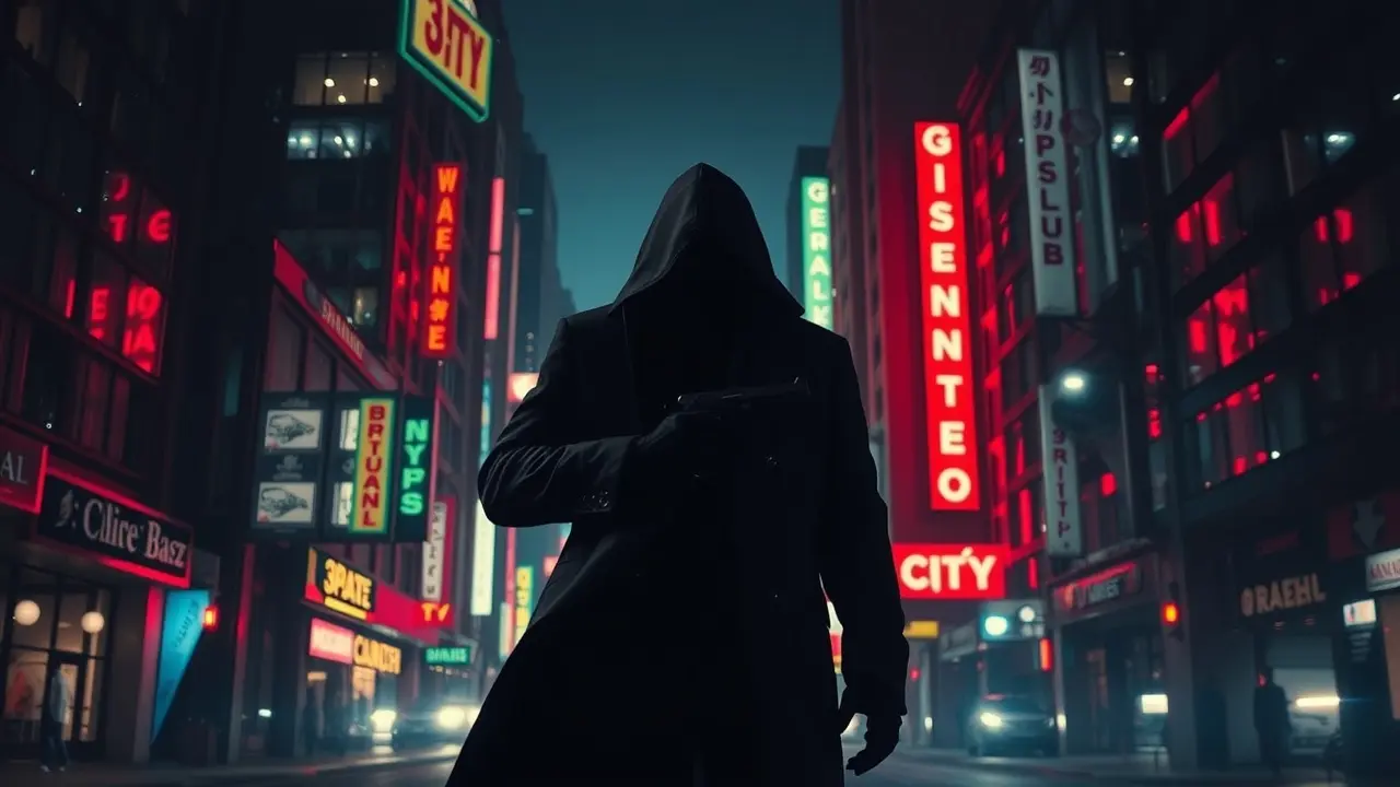 Silhueta de agente secreto em beco escuro