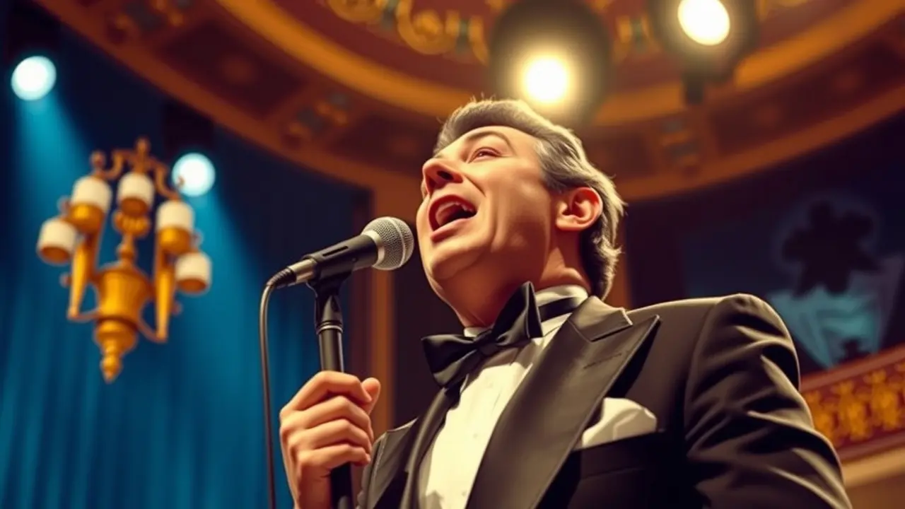 Sonhar com Agnaldo Rayol: Descubra o Significado e as Interpretações! Homem elegante cantando em palco iluminado
