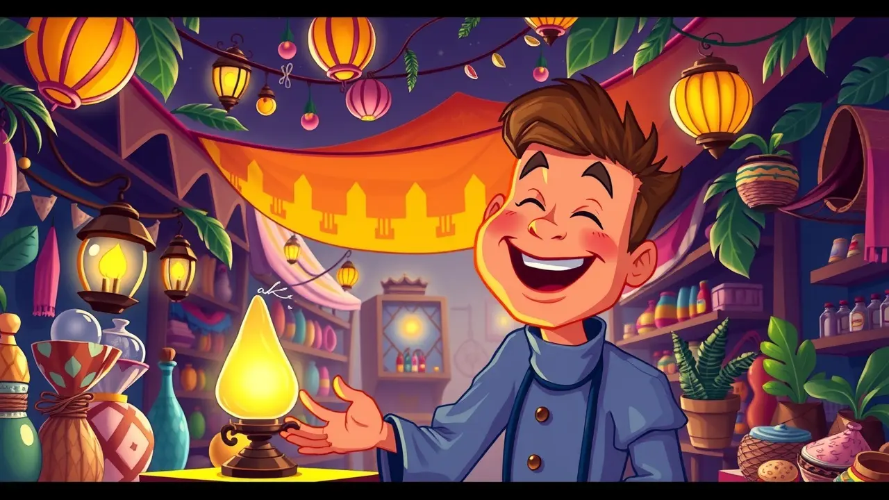 Aladim segurando a lâmpada mágica