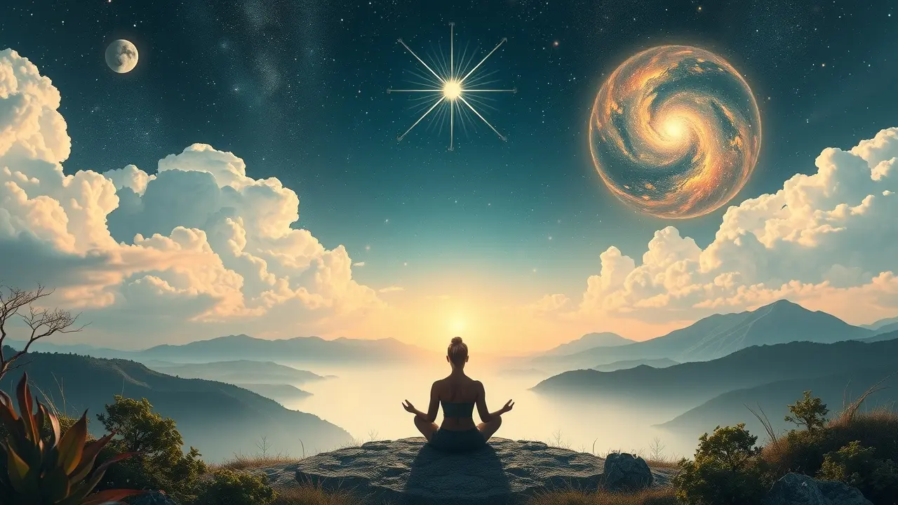 Sonhar com Alaya: Desvende os Mistérios do Inconsciente Coletivo Pessoa meditando conectada ao cosmos