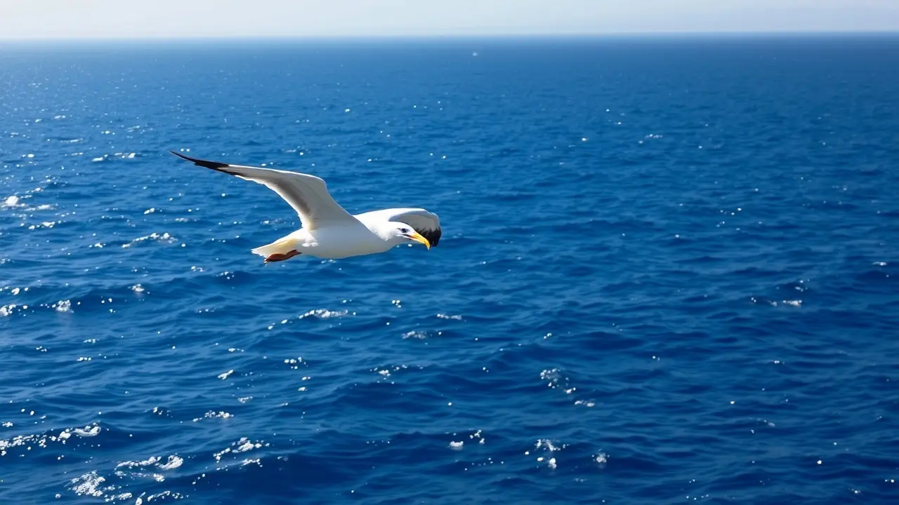 Albatroz-de-sobrancelha voando sobre o oceano