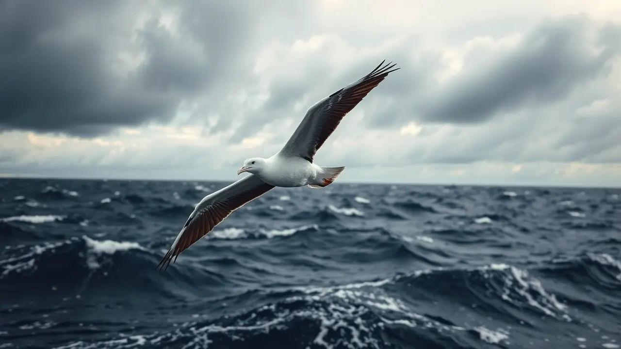 Albatroz voando sobre o oceano