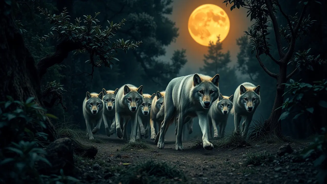 Sonhar com Alcateia: Descubra o Significado e as Interpretações Alcateia de lobos correndo na floresta à noite