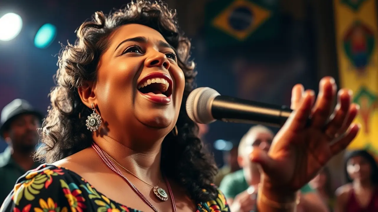Significado de Sonhar com Alcione Dias: Interpretações e Reflexões Alcione Dias cantando apaixonadamente no palco