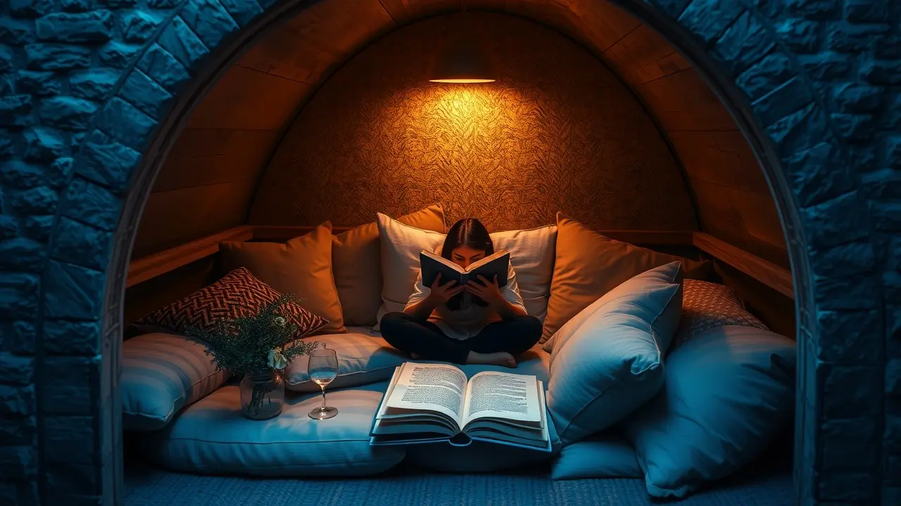Alcova aconchegante para leitura e reflexão