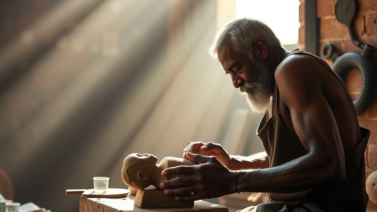 Sonhar com Aleijadinho: Descubra o Significado Oculto Aleijadinho esculpindo pedra sabão em seu ateliê