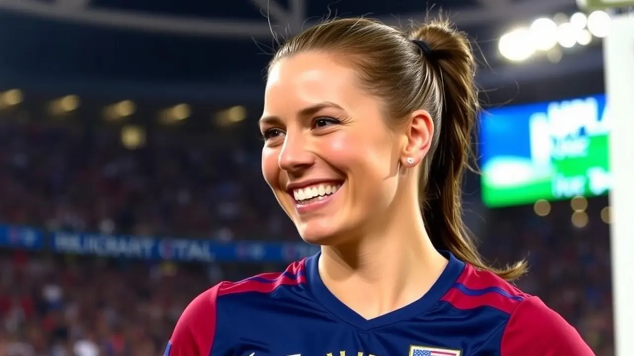 Alex Morgan sorrindo após marcar um gol