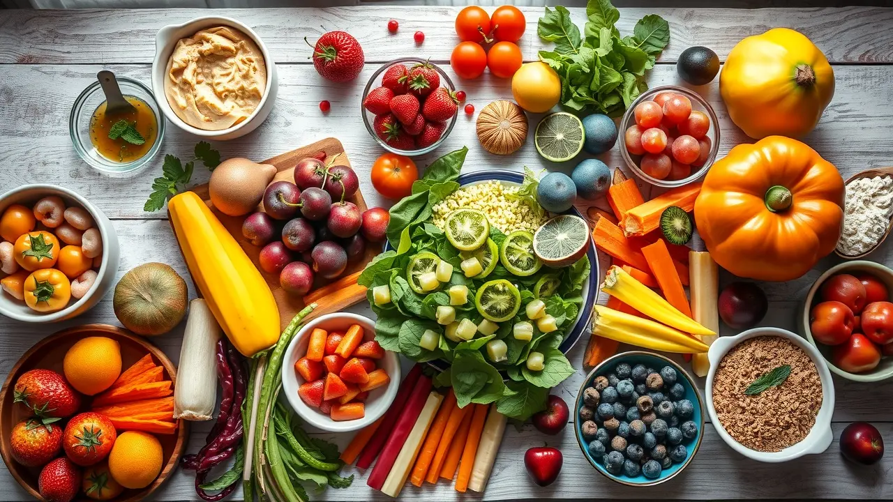 Sonhar com Alimento: Descubra os Significados e Simbolismos Ocultos Mesa farta com alimentos nutritivos e coloridos.