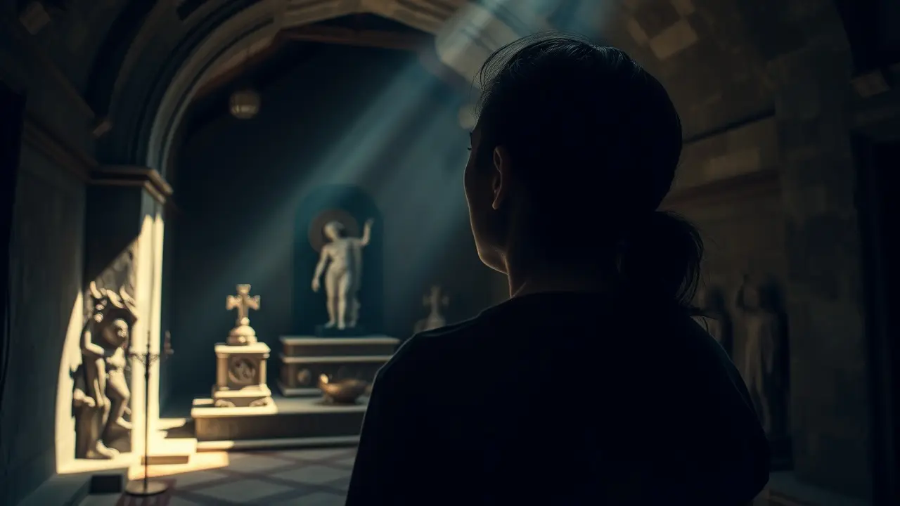 Pessoa contemplando altar de sacrifício em sonho