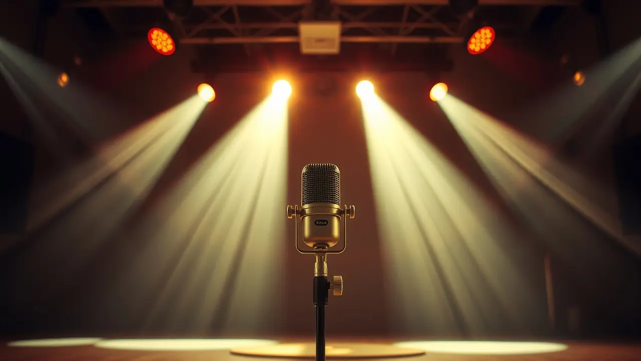 Alto-falante vintage em palco iluminado