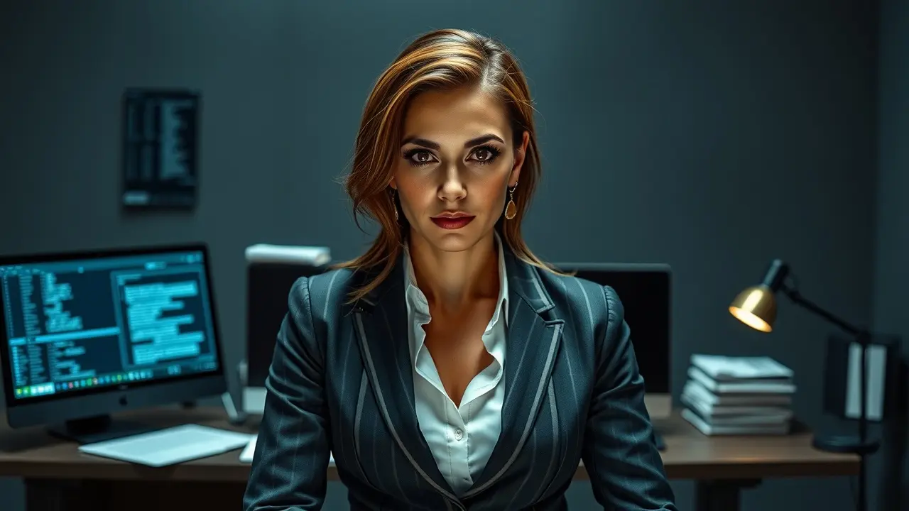 Sonhar com Amanda Waller: Decifre os Significados Ocultos! Mulher forte e decidida em ambiente de escritório