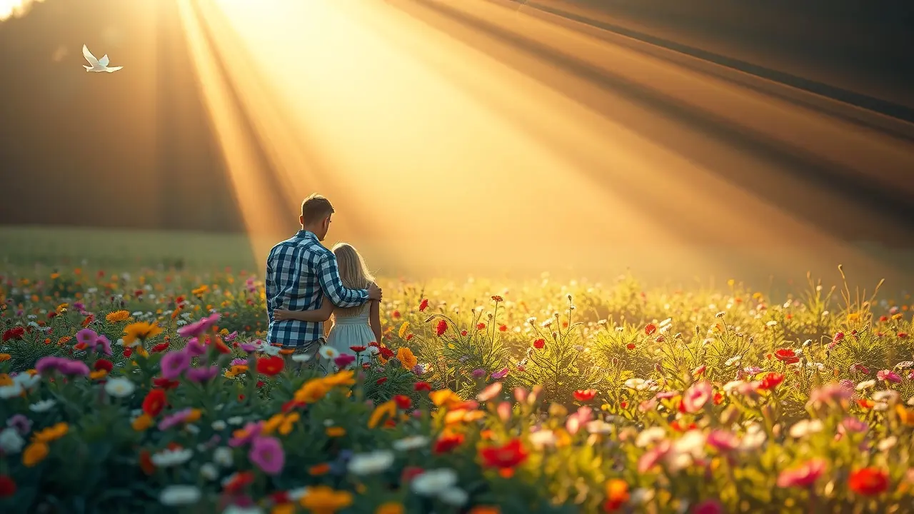 Sonhar com Amar: Descubra os Significados e Interpretações Casal se abraçando em campo florido