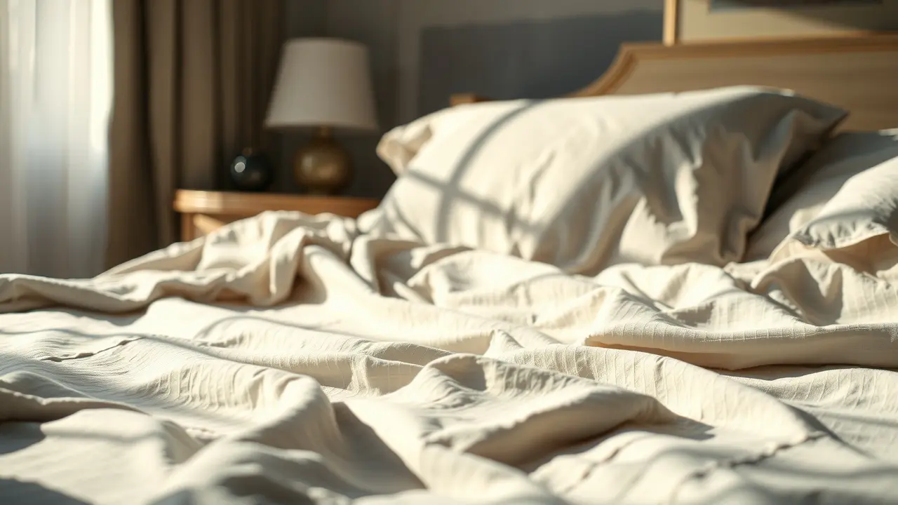 Lençol amarrotado em uma cama