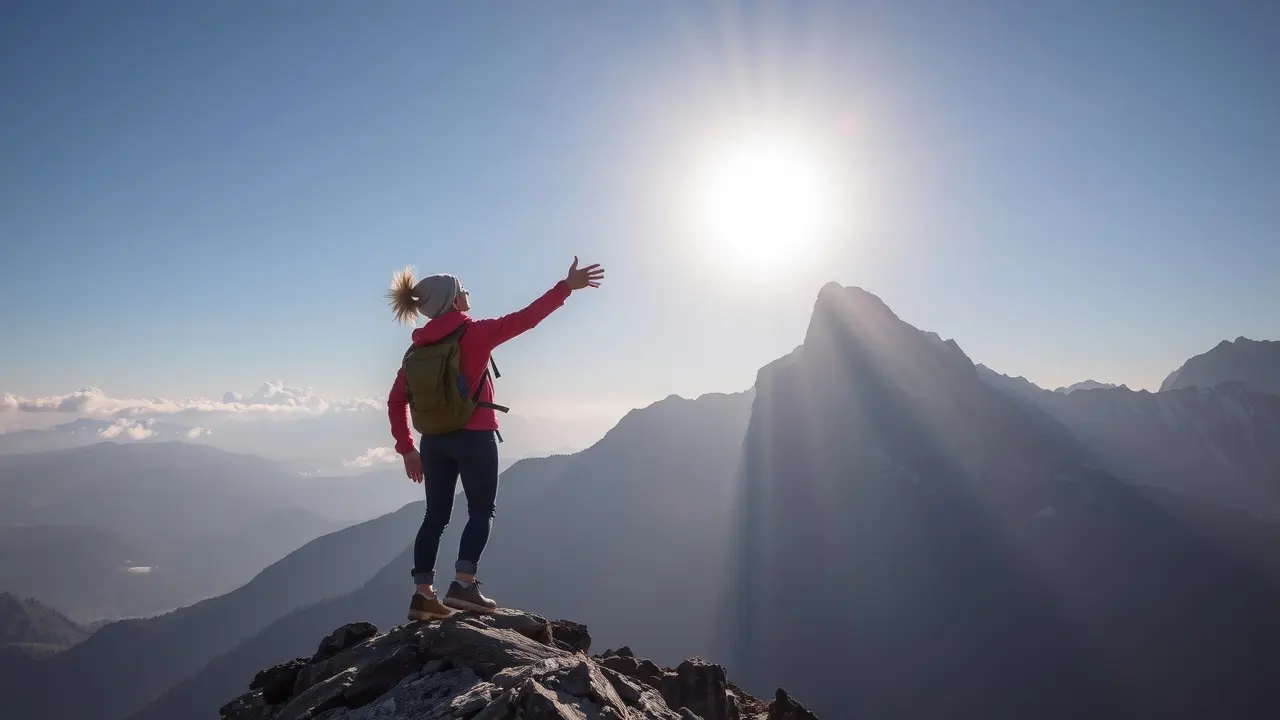 Pessoa almejando o topo da montanha