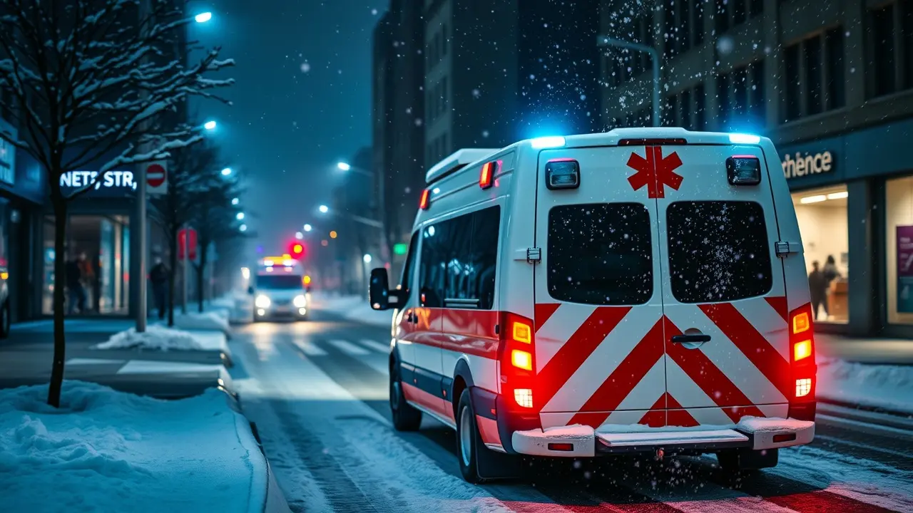 Ambulância em emergência noturna