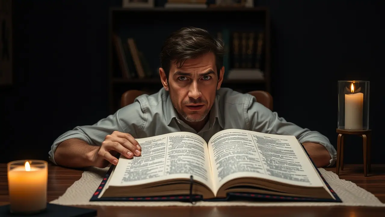 Sonhar com Analfabetismo: Decifre os Símbolos e Significados Ocultos Homem preocupado olhando livro ilegível