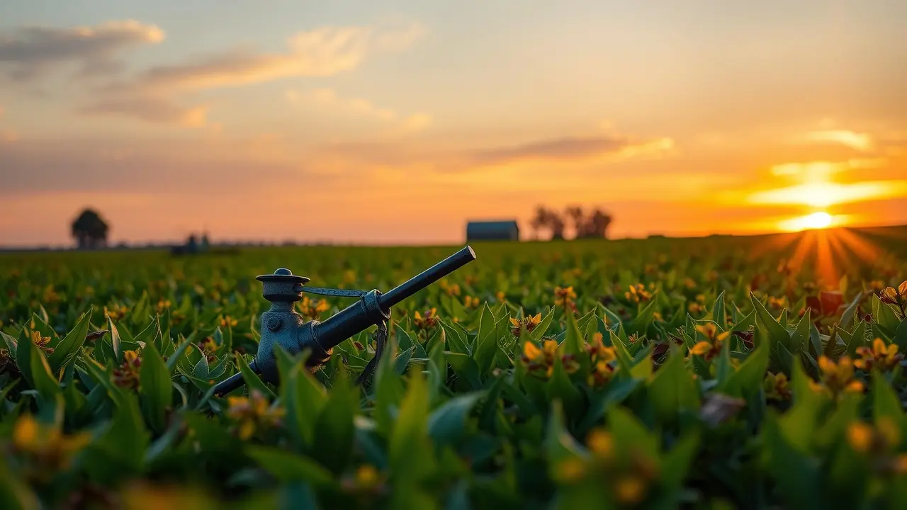 Ancinho em campo com folhas