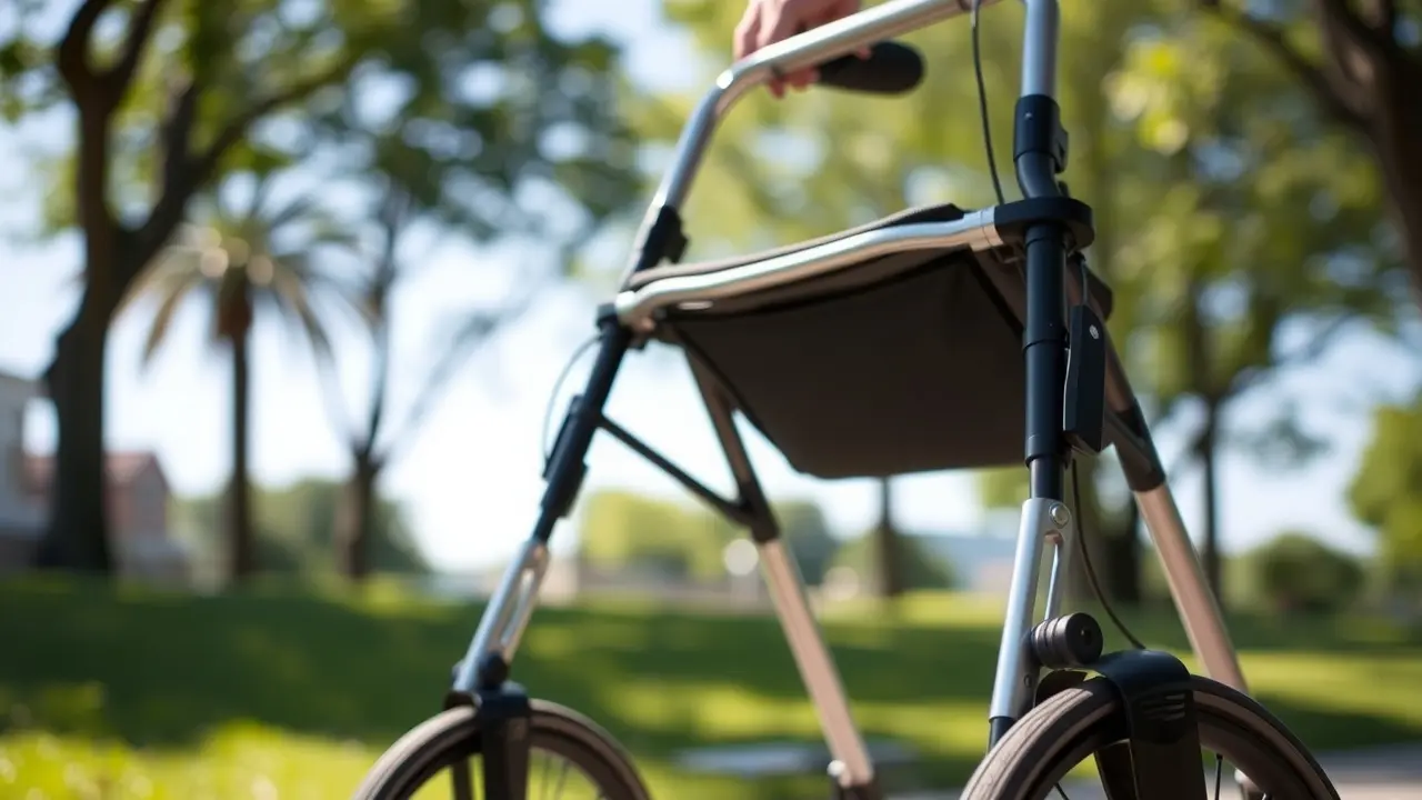 Andador em parque ensolarado
