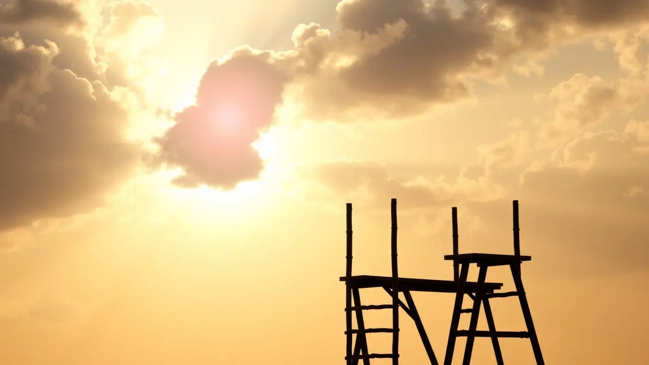 Sonhar com Andaime: Descubra os Significados e Interpretações! Homem contemplando o nascer do sol em andaime