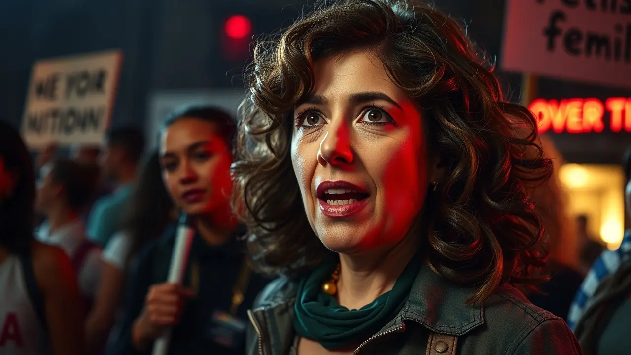 Mulher inspirada em Andrea Dworkin protestando