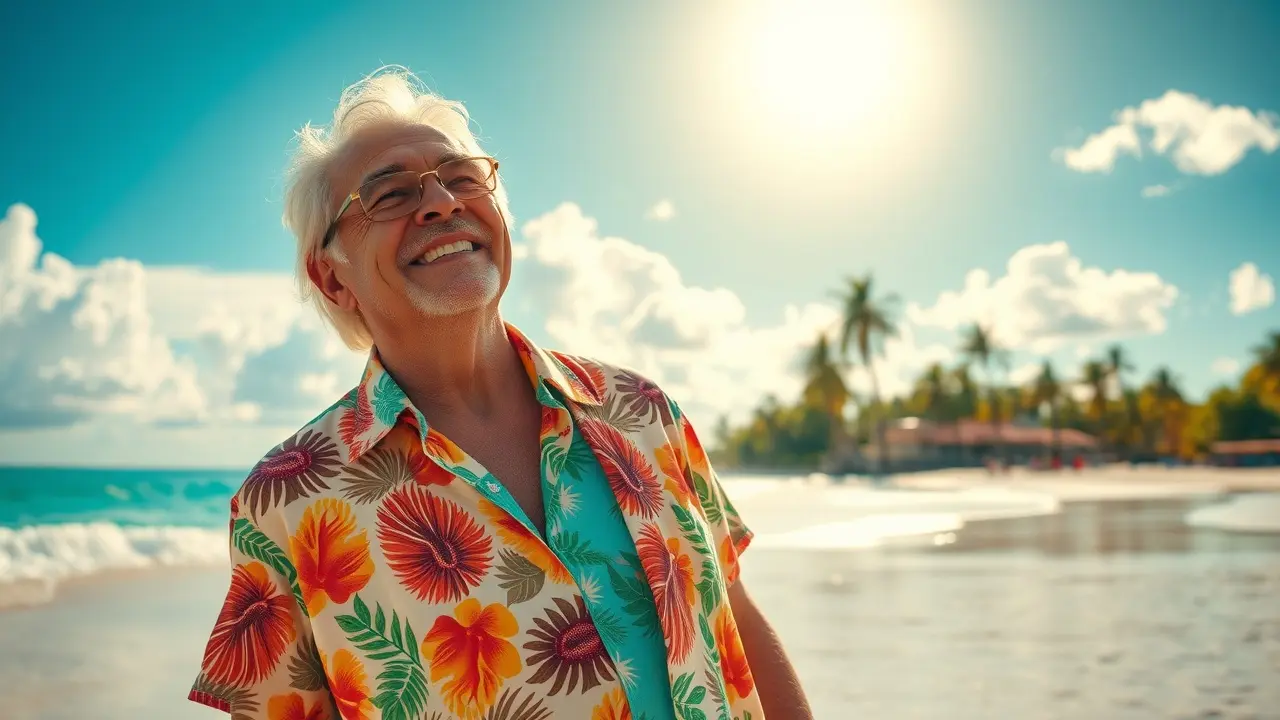 Sonhar com Andy Dufresne: Decifre o Significado e a Mensagem Oculta Homem sorrindo na praia, simbolizando liberdade