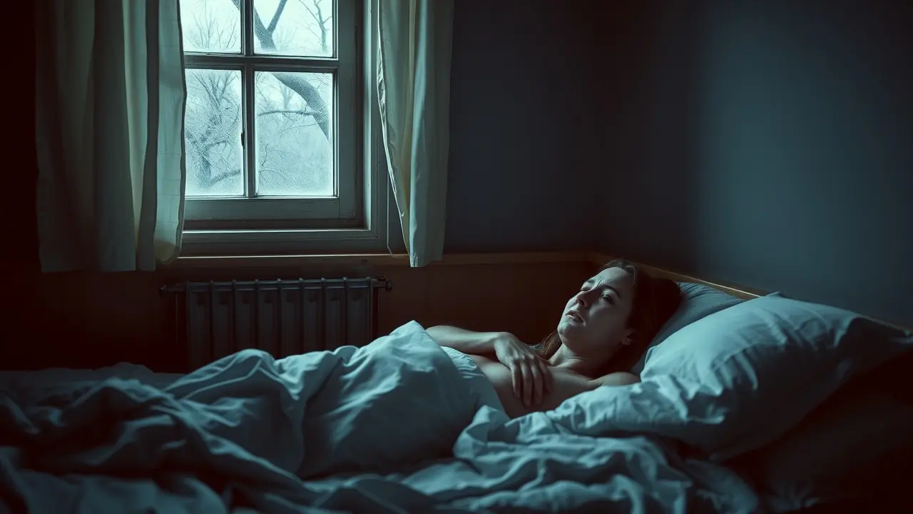 Mulher deitada na cama com expressão de angústia