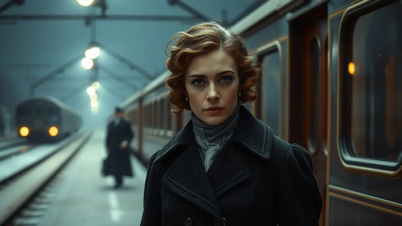 Anna Karenina em uma estação de trem coberta de neve