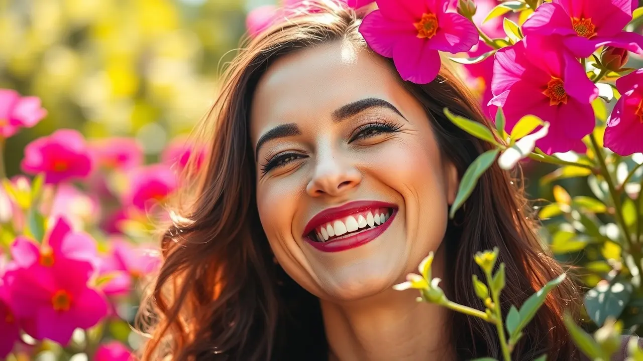 Sonhar com Anna: Descubra o Significado e as Mensagens Ocultas Mulher sorrindo em jardim florido