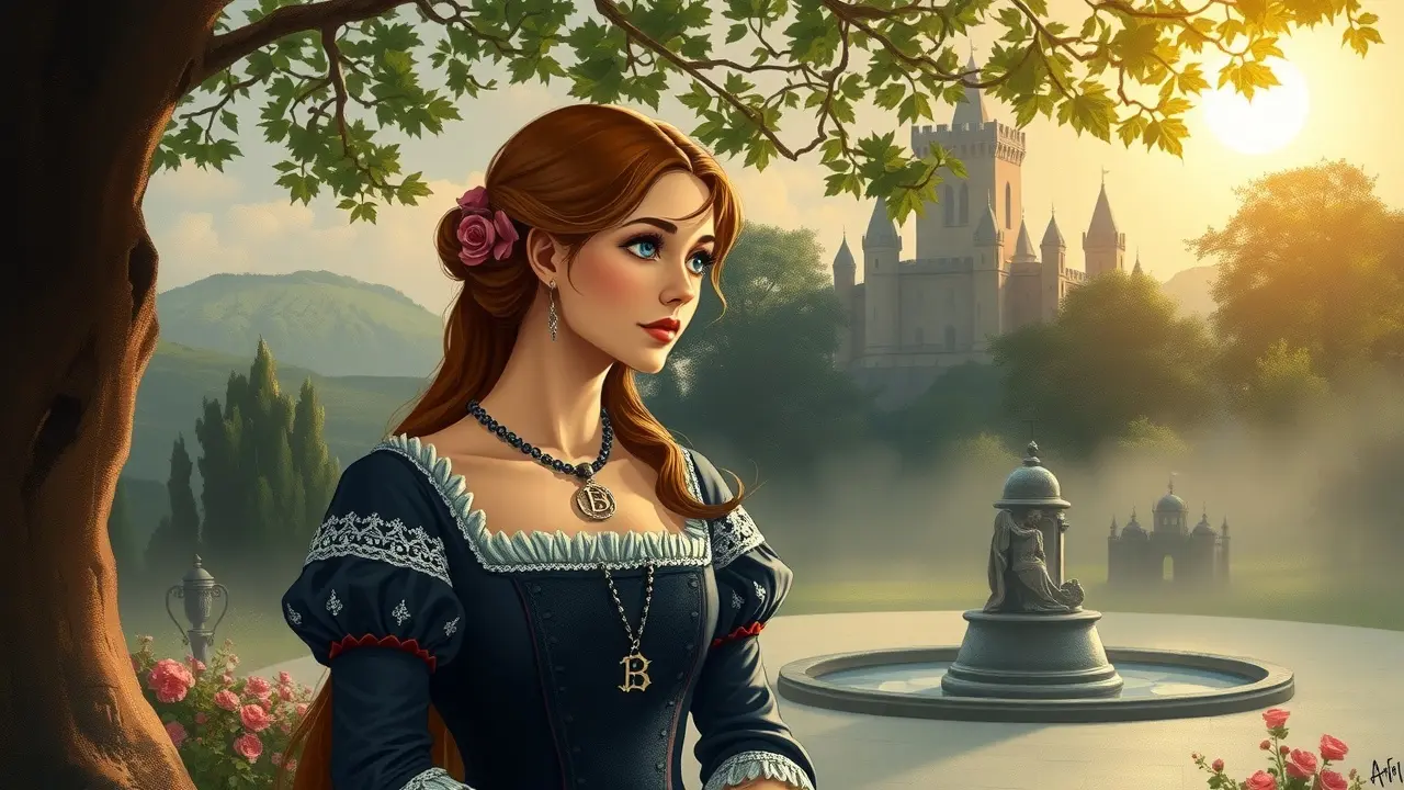 Sonhar com Ana Bolena: Descubra o Significado e as Implicações Ana Bolena em jardim inglês, Castelo de Hever ao fundo