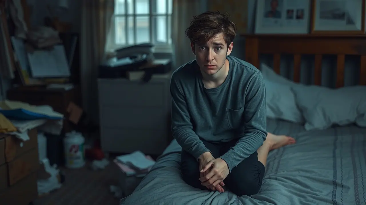 Pessoa preocupada na cama, representando ansiedade