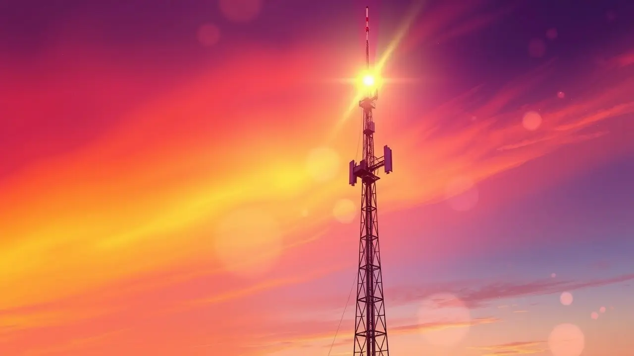 Sonhar com Antena: Descubra os Significados e Interpretações Ilustração de uma antena ao pôr do sol, simbolizando comunicação e conexão