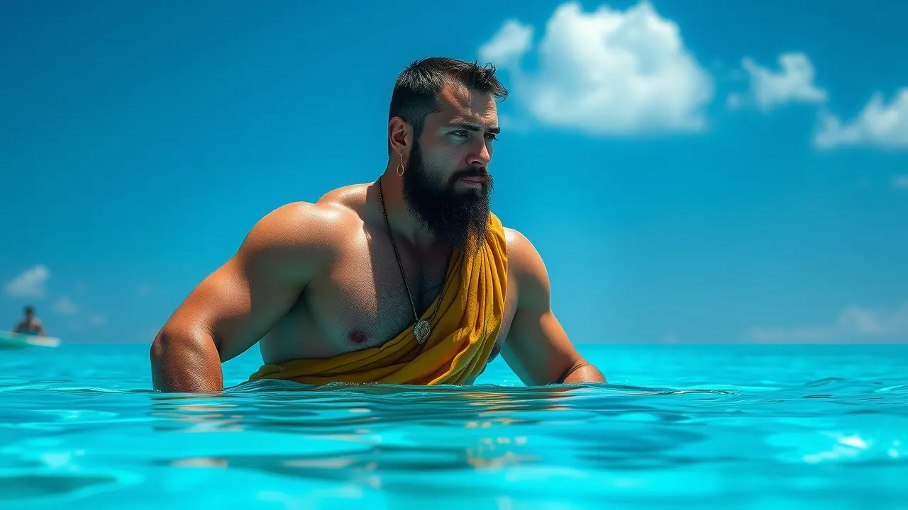 Homem de roupão à beira da piscina fumando charuto