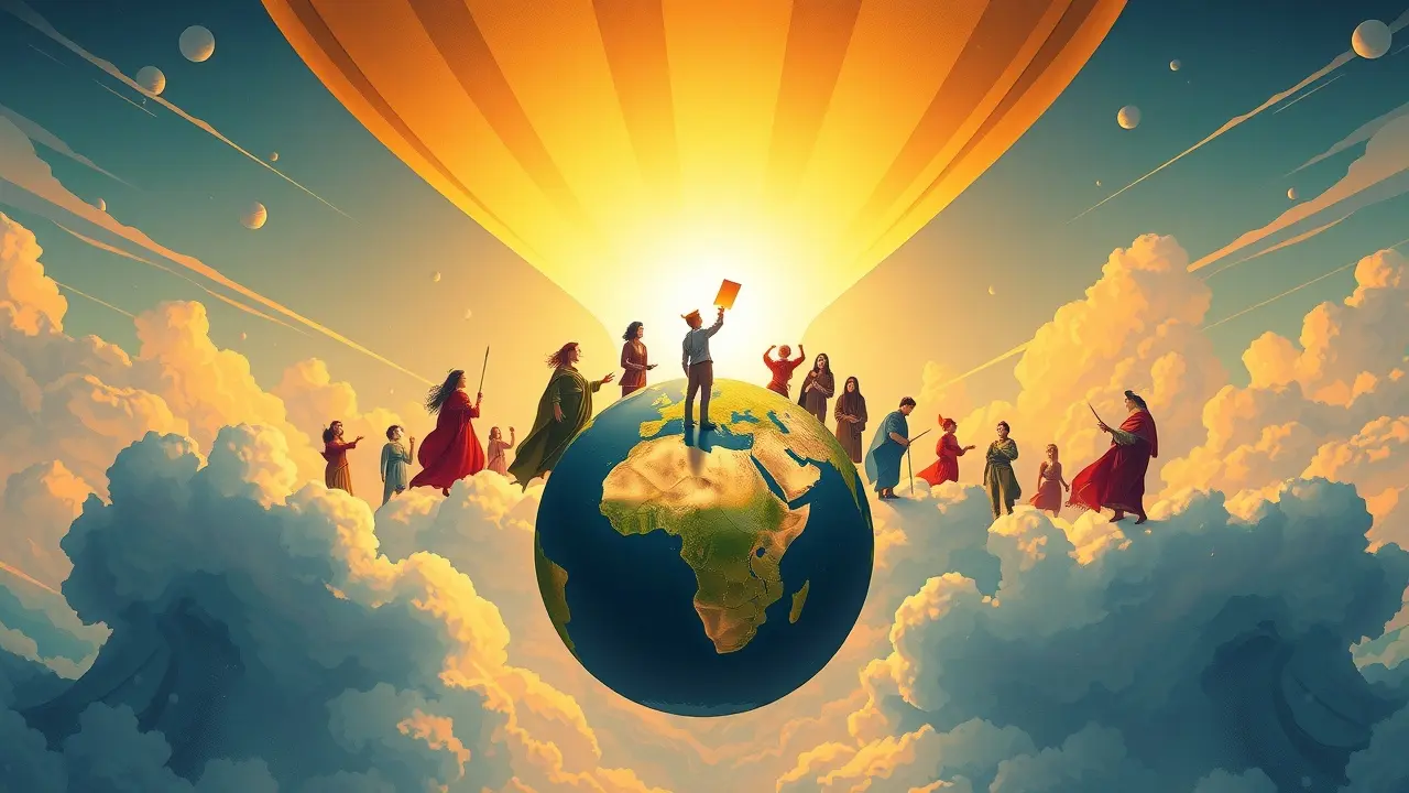 Ilustração de antropólogo observando culturas diversas