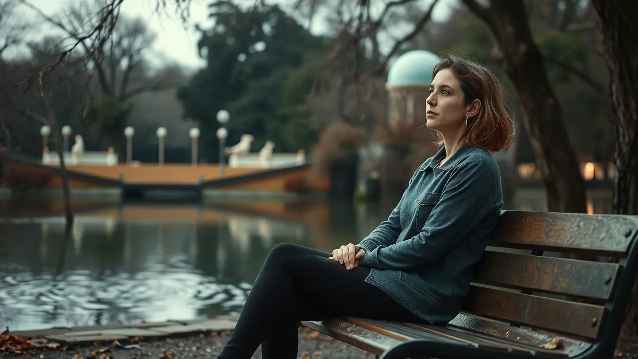Pessoa com olhar apático sentada em um banco