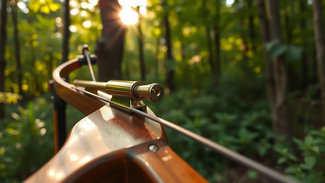 Arbaleta de madeira em floresta verde