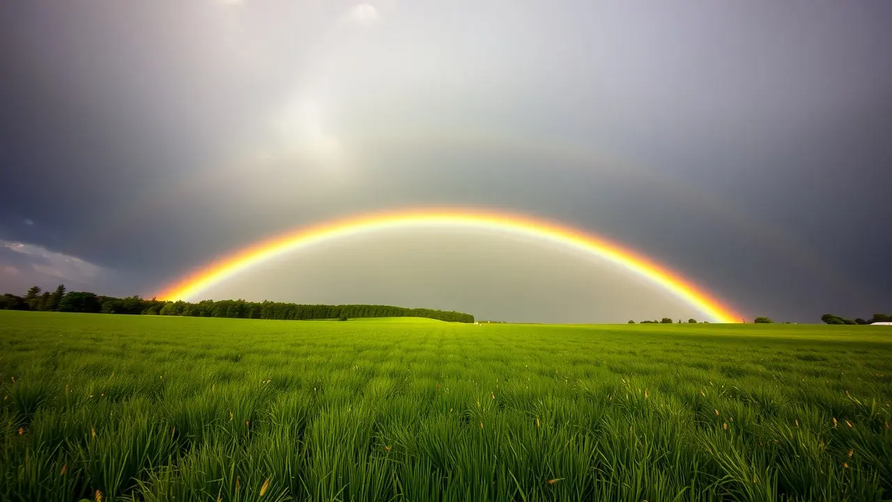 Arco-íris vibrante após a chuva