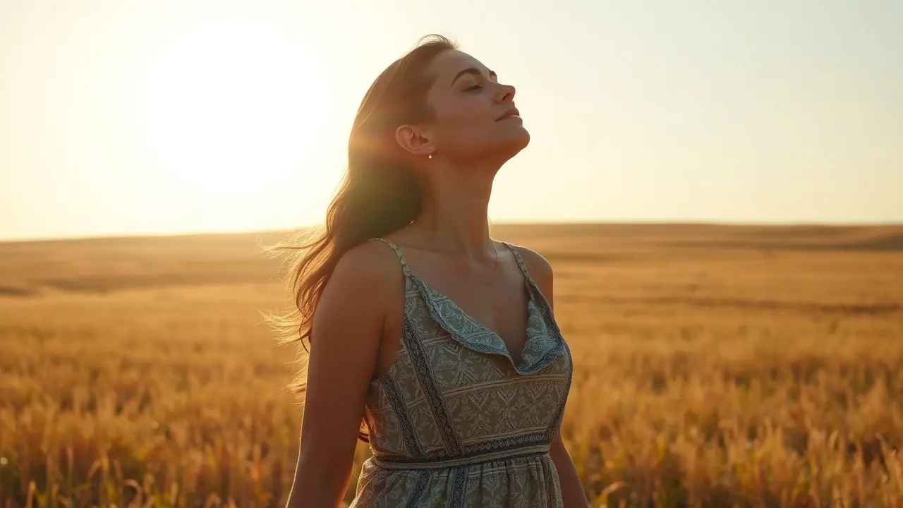 Pessoa respirando ar fresco em campo aberto