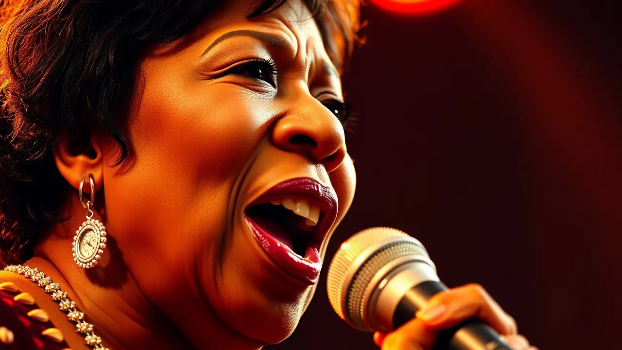 Significado de Sonhar com Aretha Franklin: Voz da Alma em Seus Sonhos Aretha Franklin cantando com emoção