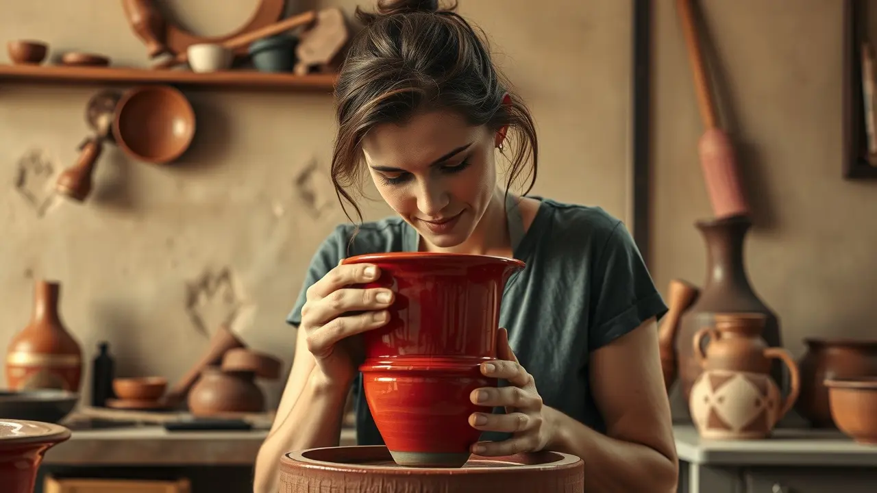 Sonhar com Argila Vermelha: Descubra os Significados e Simbolismos! Pessoa moldando argila vermelha em roda de oleiro