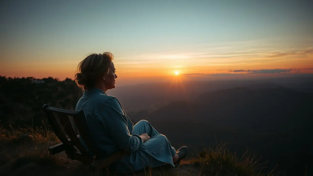 Pessoa reflexiva ao entardecer