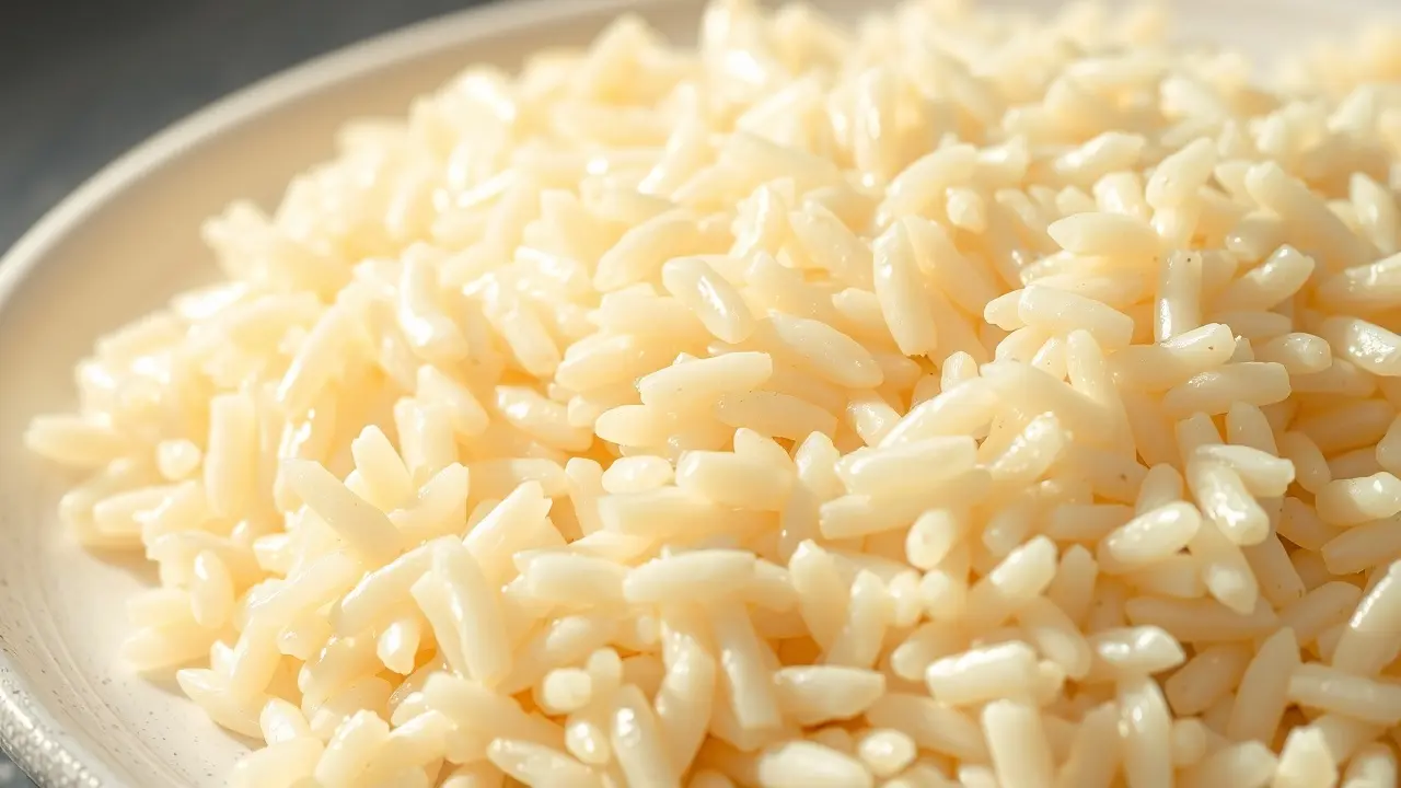 Prato de arroz branco recém-cozido